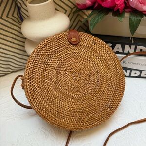 Honey Brown Rattan Spiral Woven Crossbody Bag